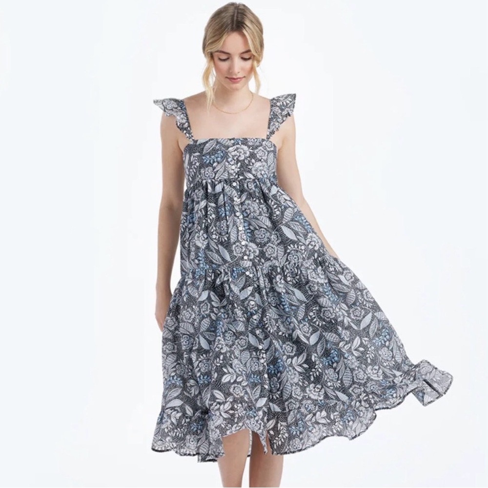 Summersalt Blue and White Floral Midi Sun Dress